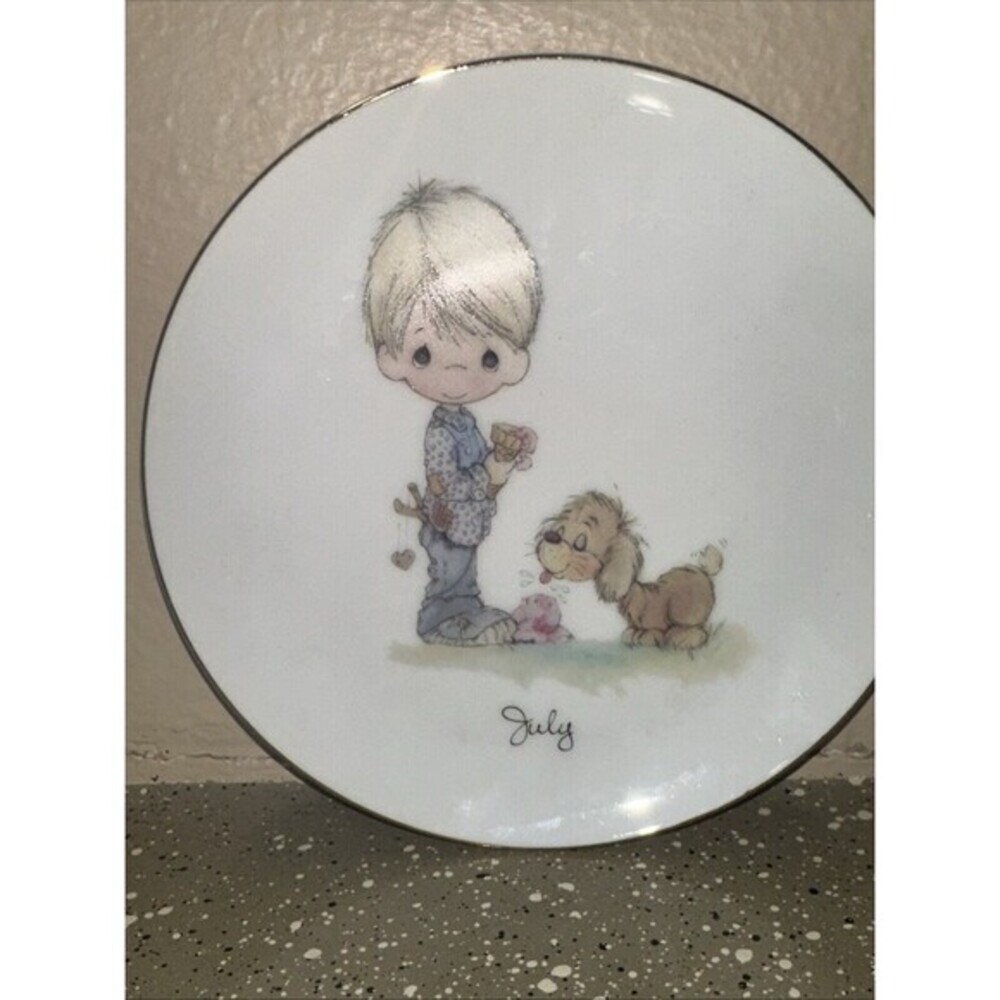 Precious Moments July Plate Boy with Dog Birthday Collectible Enesco - Picture 2 of 3